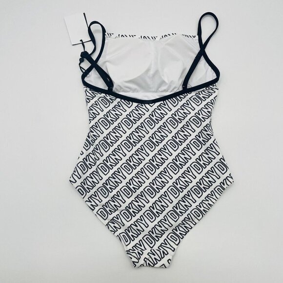 DKNY Womens Size Medium Logo-Print One-Piece Swimsuit in White & Black $108 2031 - Picture 4 of 7